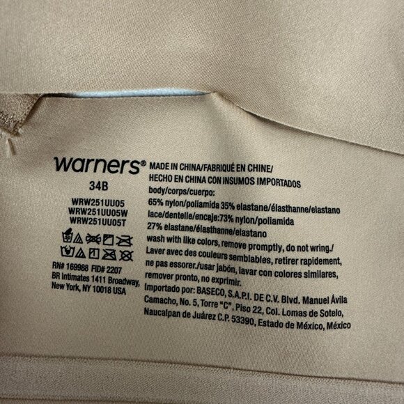 Warners Blissful Benefits Womens Underarm Smoothing T Shirt Bra Unlined Lace 34B - Picture 7 of 7